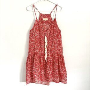 Natalie Martin Red Floral Sleeveless Silk Mini Dress Tassels Women’s Size Small